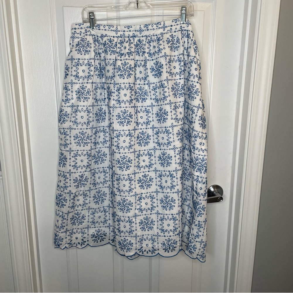 Talbots Geo Eyelet Midi Skirt in Port Blue/Multi 18 - Picture 2 of 10